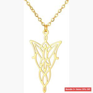 Stainless Steel Twilight Star Elven Leaf Pendant Necklace for Women Men